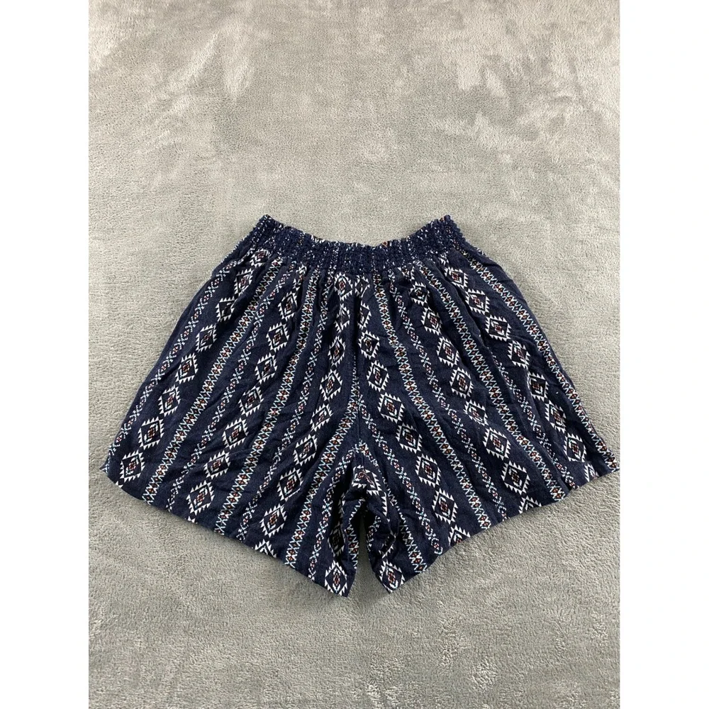 Sound Style Beau Dawson Women Large Navy Linen Blend Southwestern Smocked Shorts